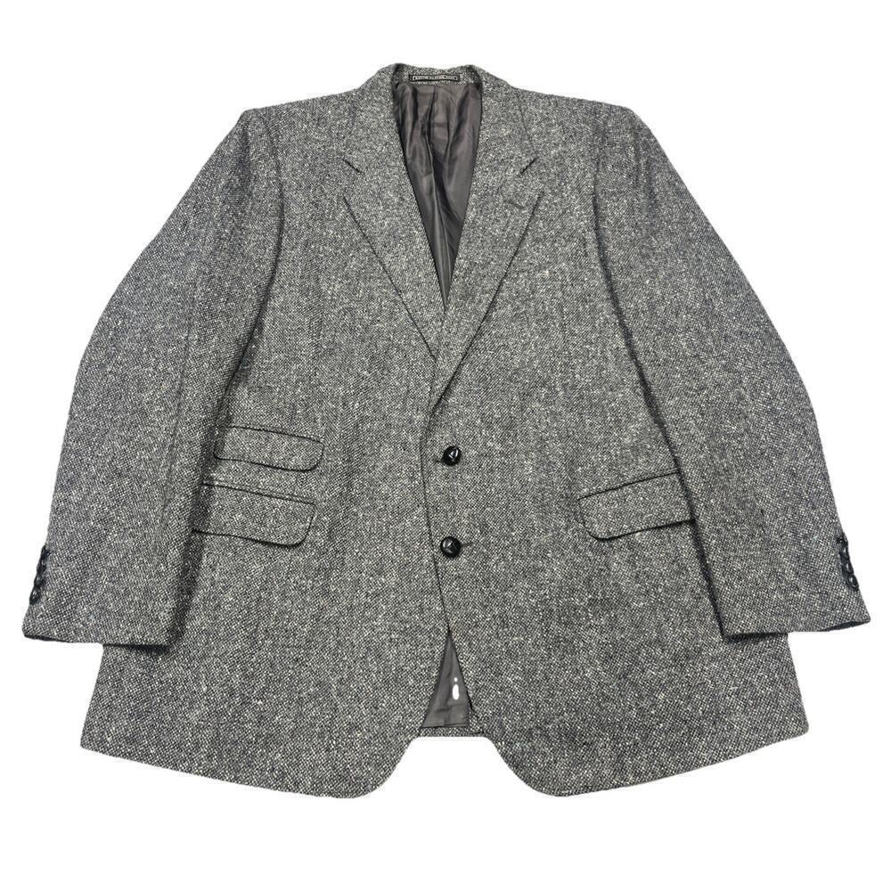 Vintage Stafford Executive Tweed Wool Blazer Jacket Size 46L Black Gray Preppy